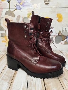 Miz Mooz Burgandy Leather Lace-Up Boots